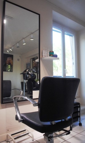 Wellesley Massachusetts barber shop chair in front of mirror